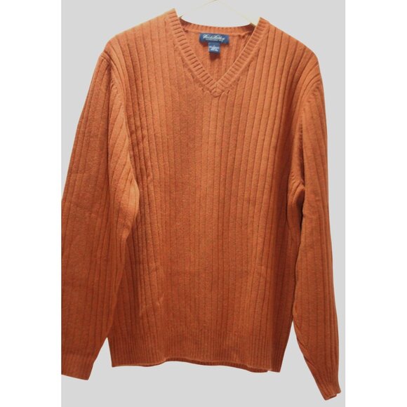 Brooks Brothers Other - Brooks Brothers Lambswool Ribbed Knit Sweater Mens L Orange V-Neck Fall Autumn
